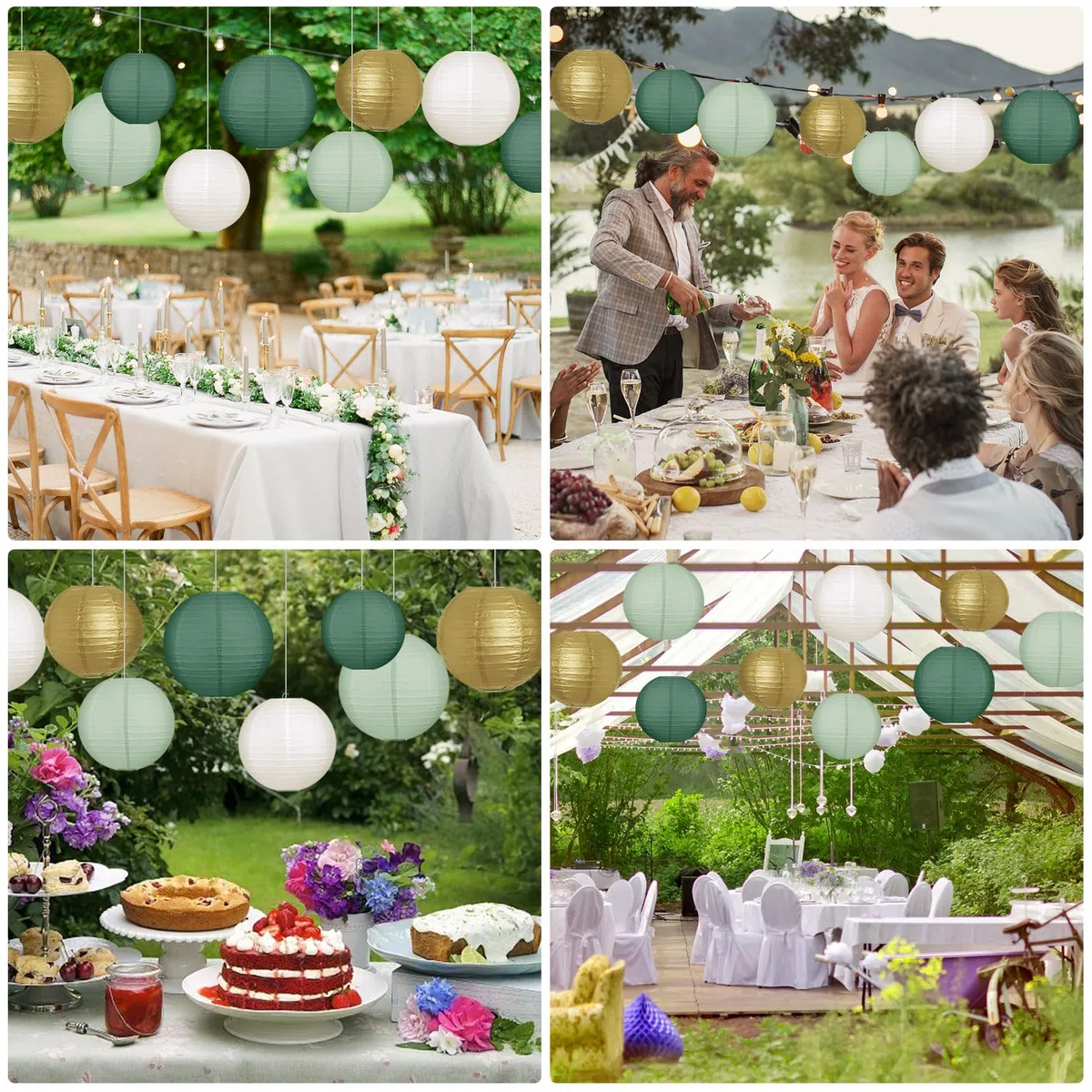 Idota 20 lanterne di carta, colore verde salvia, rotonde, da appendere, per matrimoni, baby shower, feste in giardino (diametro 15 cm, 20 cm, 25 cm, 30 cm)