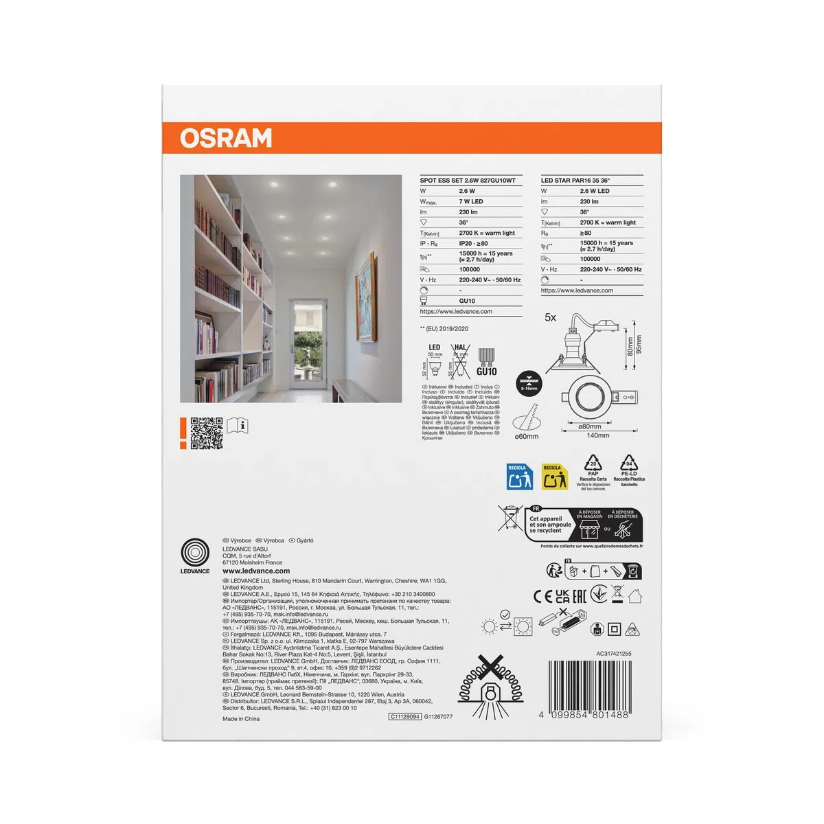 OSRAM LED Spot Set Recess Essential GU10 5x2.6W GU10 White