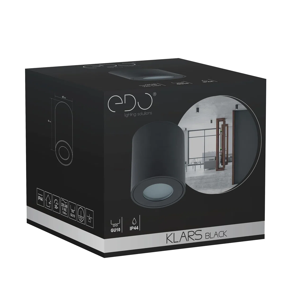 EDO Faretto da Soffitto Nero GU10 Ø80x84 mm Rotonda KLARS - Plafoniera da Superficie Moderna Tondo Allumionio - Impermeabile IP44 230V - Lampada da Soffitto - Illuminazione per Bagno
