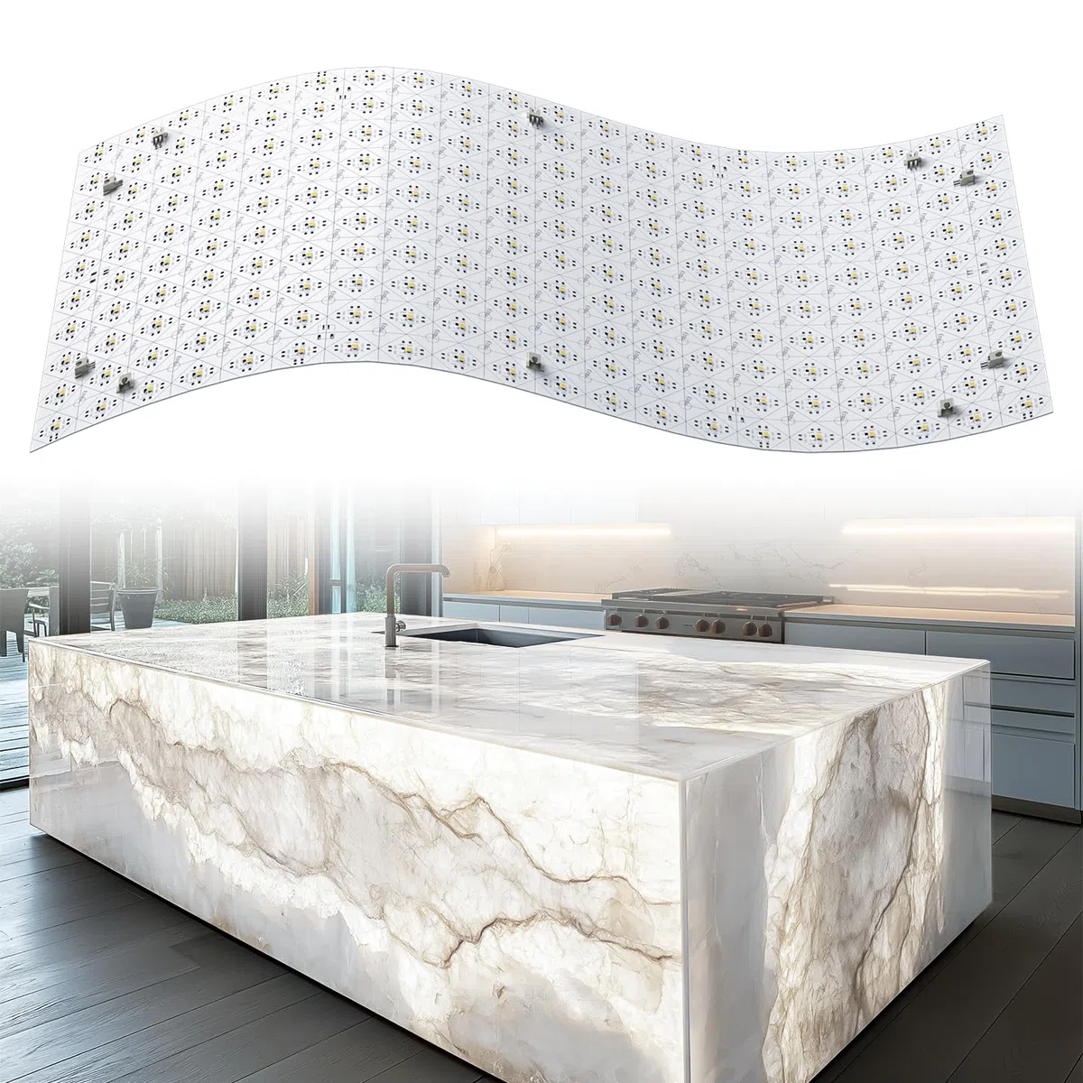 LED Retroilluminati Bianco 6000K 24V 36W, Pannello LED Regolabile Compatibile con Alexa, Luci Flessibili con Telecomando e Controllo APP, 50x25 cm per Marmo, Onice e Piano di Lavoro in Quarzo (4 Pack)