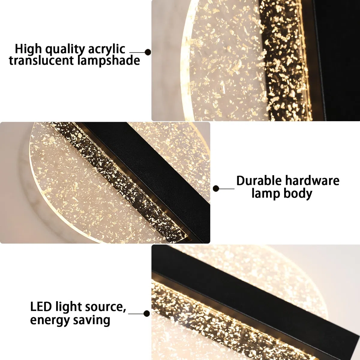 Comely Applique da Parete Interno LED, Nero 12W 1500LM Design Creativo Rotondato Lampada da Parete Moderno, Lampada Muro LED Interno per Camera da Letto Soggiorno Corridoio Scale,Bianco Caldo 3000K
