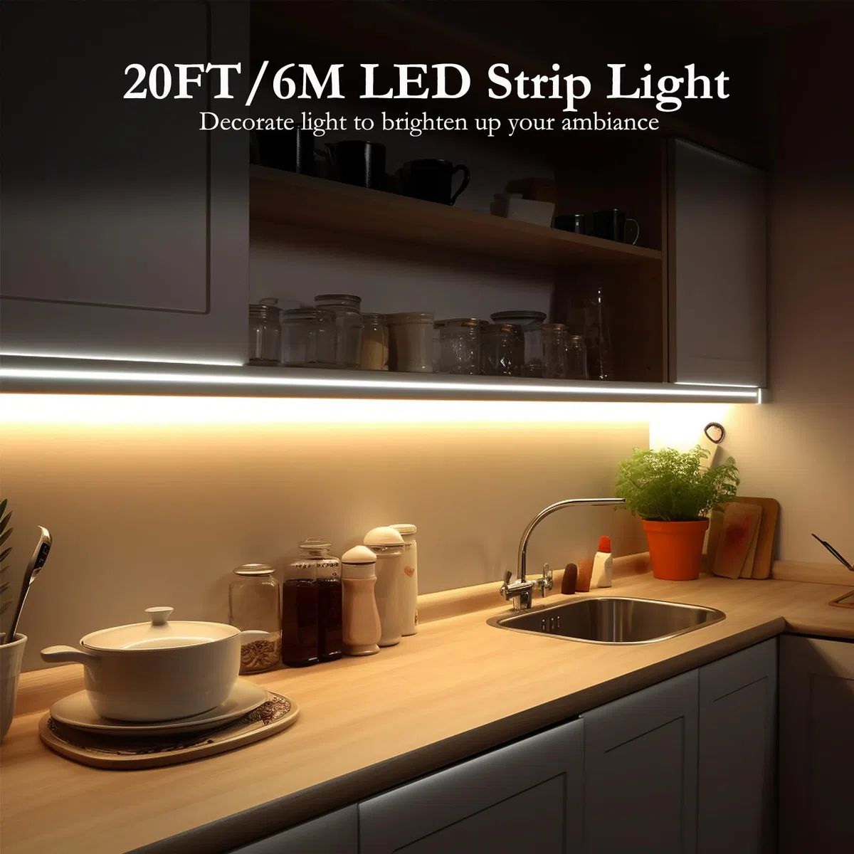 JOYLIT Striscia LED COB 24V 3000K Bianco Caldo da Interni 6 Metri 320LEDs/M 4500LM Luminosità Uniformi Luce CRI 90+ Luci Nastri Dimmerabile Flessibile Adesiva Strip LED (Solo Striscia LED)