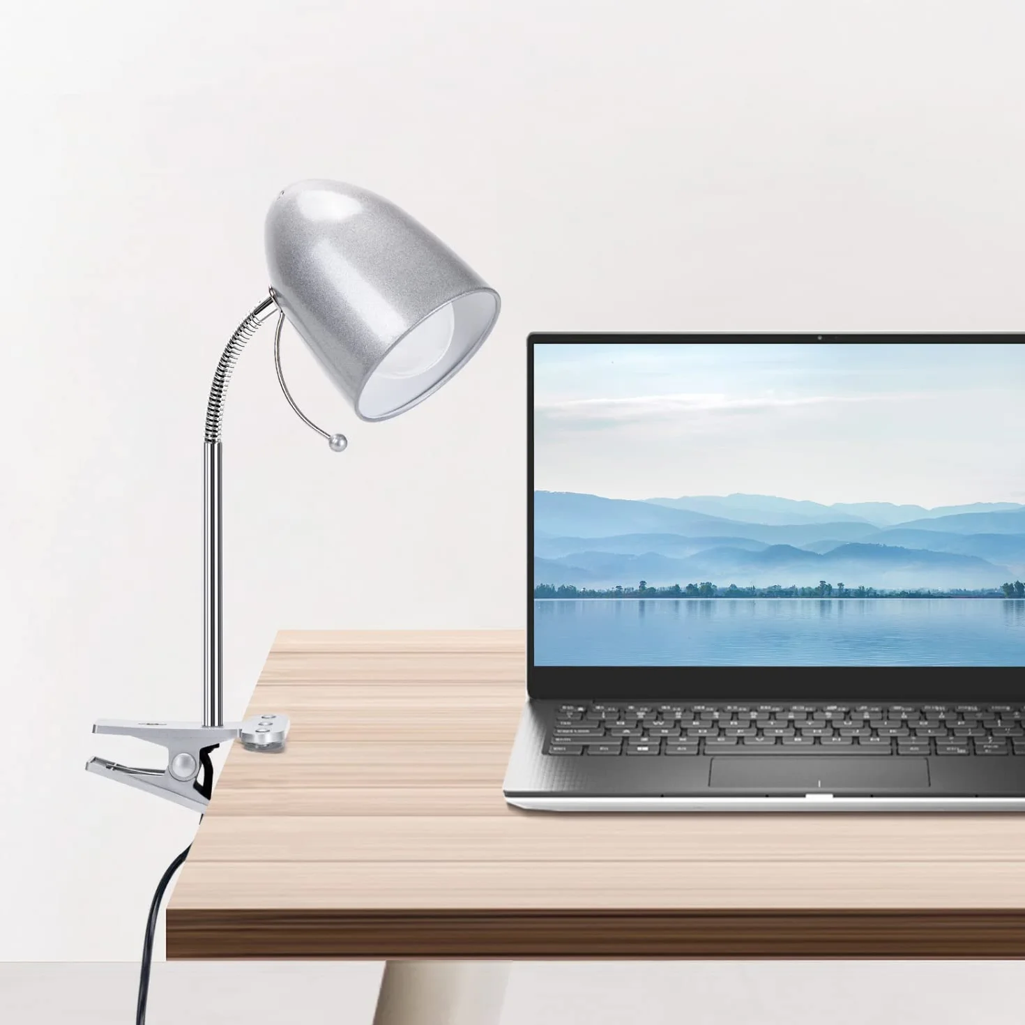Aigostar Lampada da Lettura con Clip, Lampada da Scrivania Vintage con Clip, Lampadina Non Inclusa, Compatibile con Lampadine Modello E27, con Cavo da 153 cm, Argento