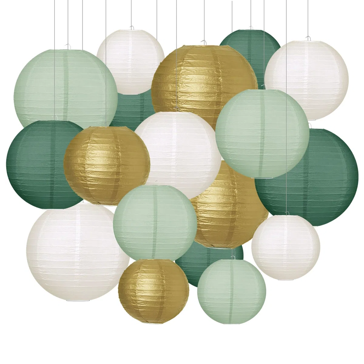 Idota 20 lanterne di carta, colore verde salvia, rotonde, da appendere, per matrimoni, baby shower, feste in giardino (diametro 15 cm, 20 cm, 25 cm, 30 cm)