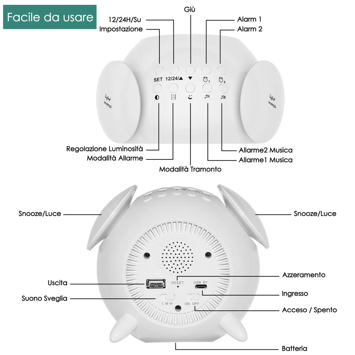 Sveglia Digitale per Bambini, Sveglia Bambini da Comodino con Doppio Allarme, 10 Colorate Luci, Snooze, Modalità Giorno della Settimana, 7 Suonerie, 12/24H per Ragazze Ragazzi