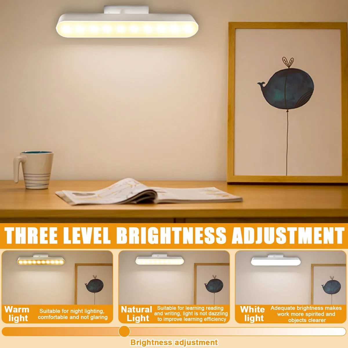 Lampada da specchio a LED per bagno, 32 cm, illuminazione per tavolo da toeletta, 4500 mW, portatile, con rotazione a 360°, 3 colori, dimmerabile, LED per trucco, lampada da specchio, anti vertigini