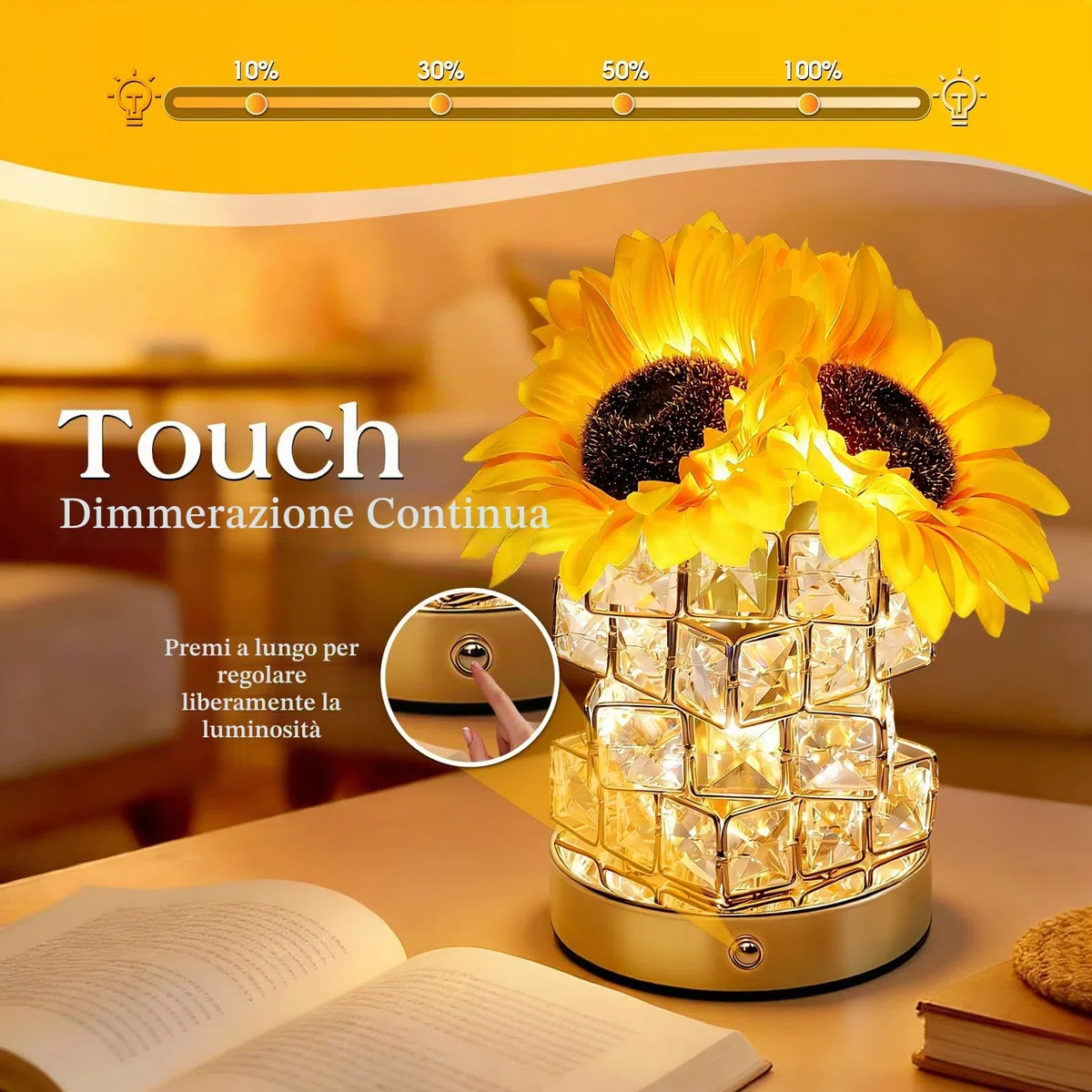 Idee Regalo Donna, Mamma, Amica, Fidanzata - Fiori Lampada Girasole Artificiale, Luce Notturna Ricaricabile, Regali per Compleanno, Festa Della Donna, Mamma, Soprammobili Moderni per Camera da Letto