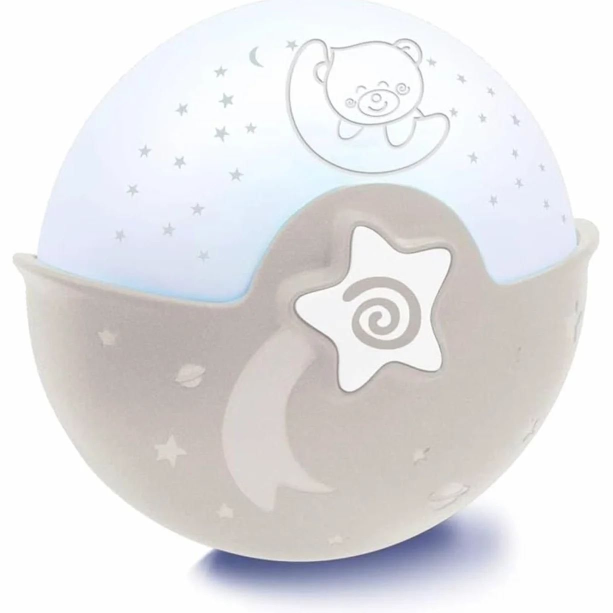 Infantino Luce Rilassante e Proiettore - Clip per Culla con Design Grow-with-Me, Proiettore Notte Stellata da Tavolo con Melodie Integrate e Sensori Sonori, Grigio
