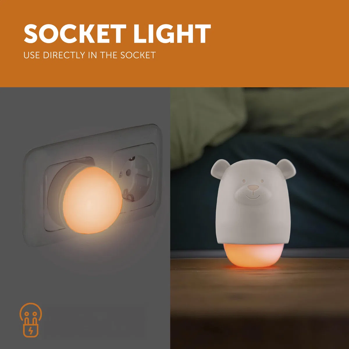 ZAZU Benny Luce notturna per bambini con sensore crepuscolare – Ricaricabile | Accensione automatica | Luce bianca e arancione | Portatile e presa | Batteria fino a 70 ore | Modalità viaggio | Lampada
