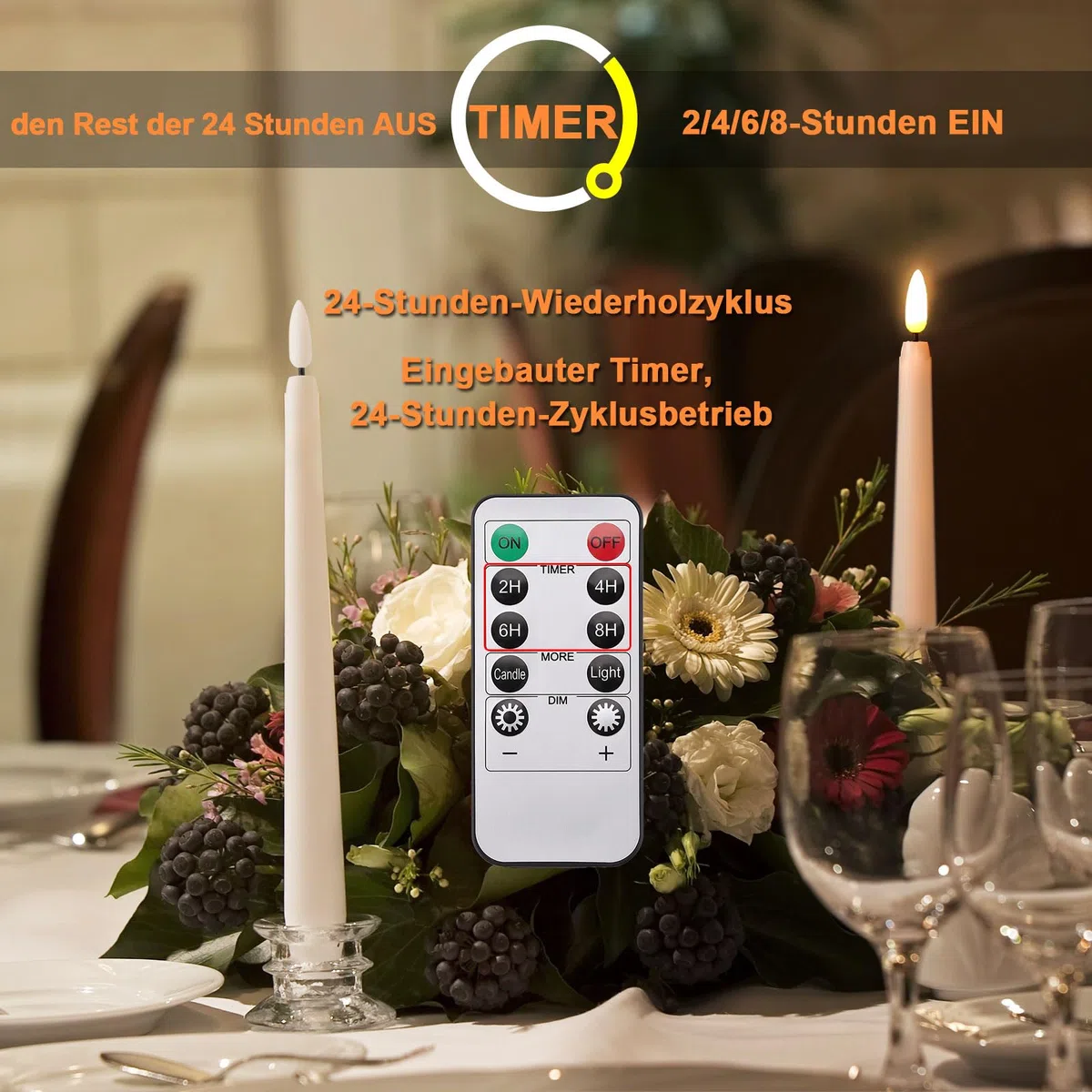 IMAGE Candele a LED senza fiamma, funzionamento a batteria, confezione da 12 candele affusolate color avorio con telecomando e timer, luce tremolante realistica per matrimoni, Natale, San Valentino