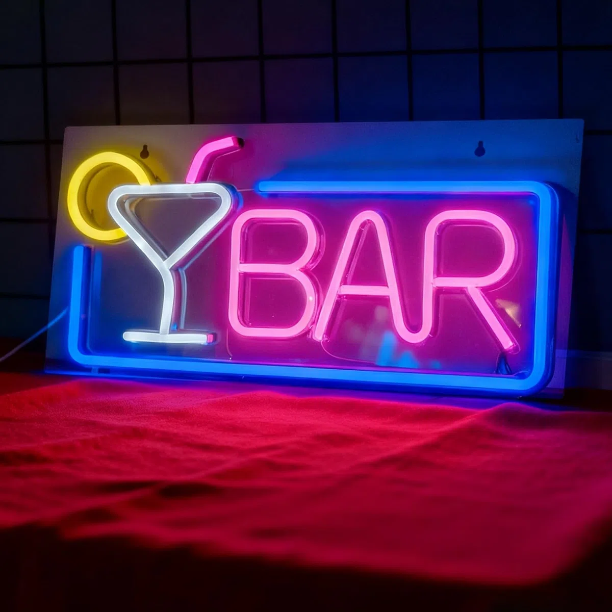 Targa LED al neon, decorazione da parete, segnaletica luminosa bar Sign, in acrilico, per interni bar, pub, club, feste (42 x 22 cm)