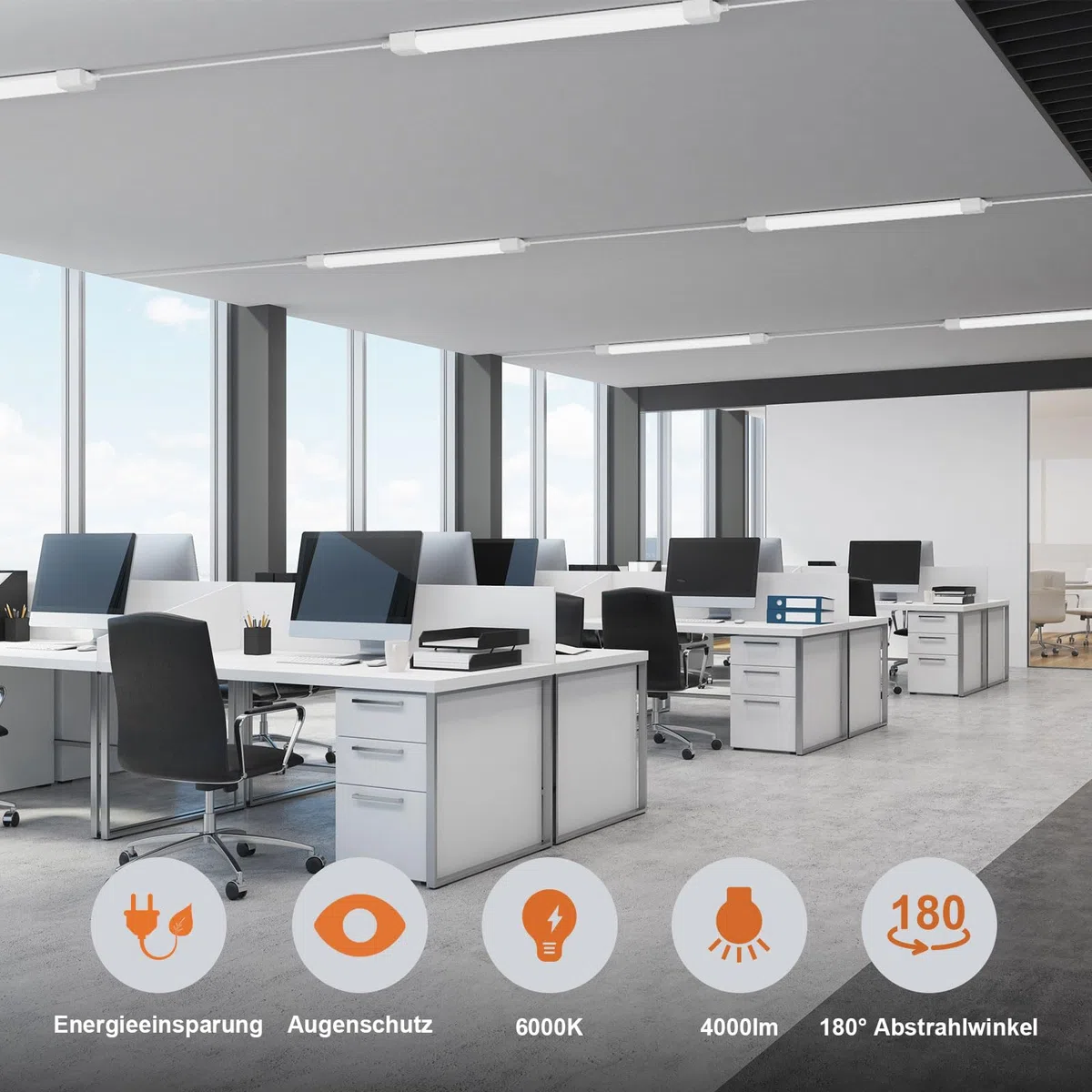 Plafoniera da Officina 120cm 36W, 4000lm Collegabili Tubo Neon LED, Bianco Freddo(6000K) IP65 Impermeabile Plafoniere LED a Soffitto, per Garage Ufficio Cantina Cucina Supermercato