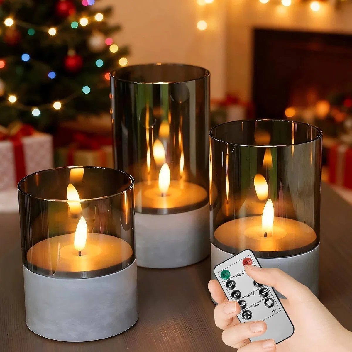 3 candele a LED, con fiamma tremolante, con funzione timer, 10/12,5/15 cm, senza fiamma con telecomando, per feste