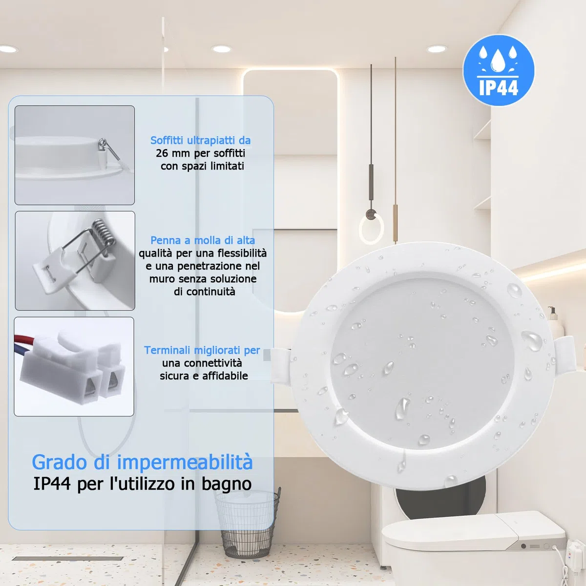 ETUOLMP Faretti led da incasso per cartongesso, 6W 620LM Faretti Led Soffitto Bianco Naturale 4000K, AC 220-240V, Faretto Led Interno IP44 per cappa da cucina, bagno, corridoio, set di 10