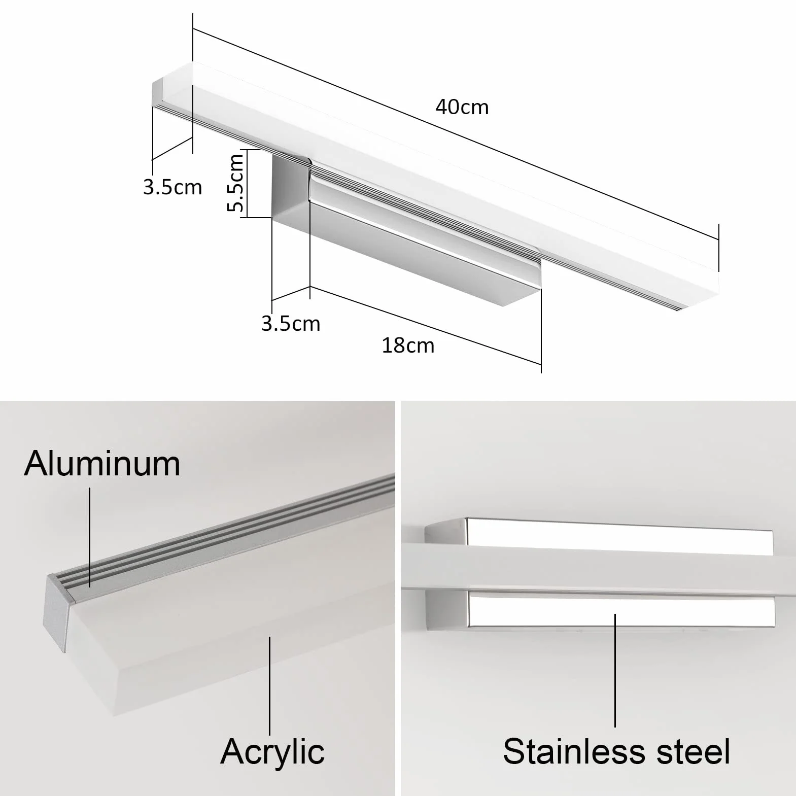 Klighten Lampada da Specchio Bagno 9W 40cm, IP44 Applique LED da Bagno Moderno, Luce Specchio Parete, 600 Lumen, 110-240V, Bianco Caldo 3000K, Cromo
