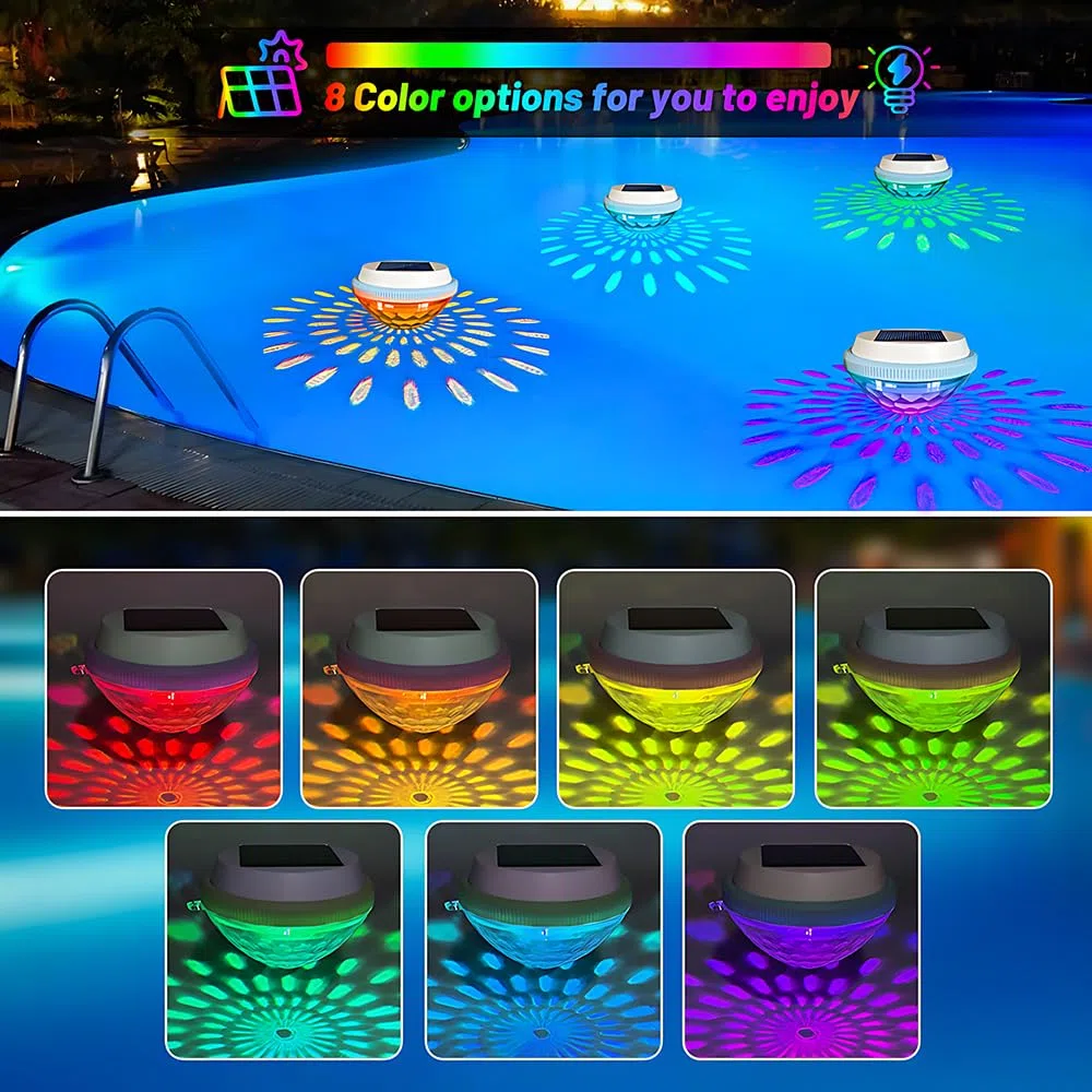 Luci Solari per Piscina, 2 Pezzi Luci Galleggianti per Piscina Solari, Impermeabile Luci Led Piscina Galleggianti Solari con 7 Colori e Strumento di Sigillatura, Luci per Piscina Fuori Terra Laghetto
