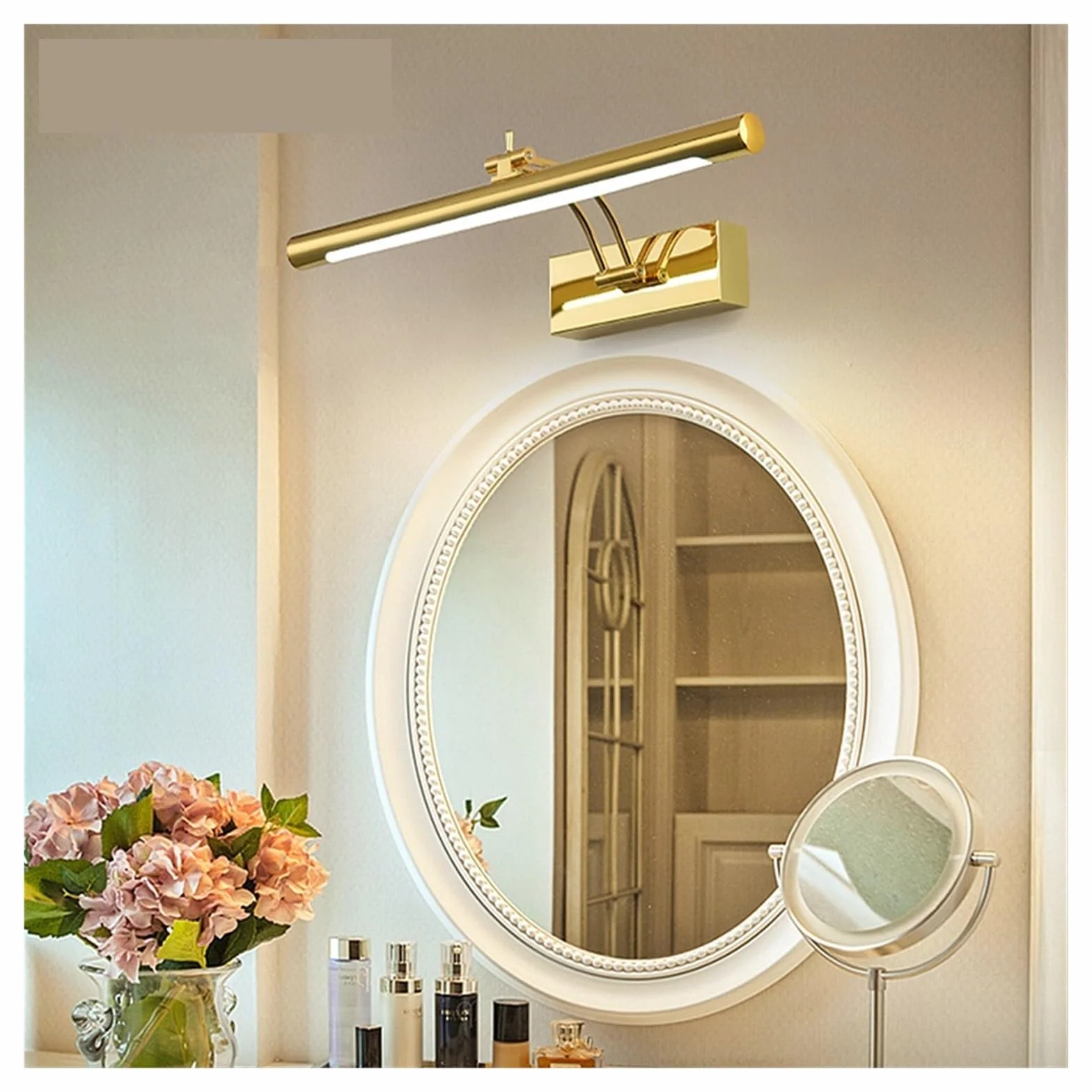 Luci per quadri da parete Lampada da parete moderna for bagno a LED, acciaio inossidabile impermeabile L40 / 55 / 70CM, applique for specchio da interno con interruttore(GOLDEN,9W 40CM)