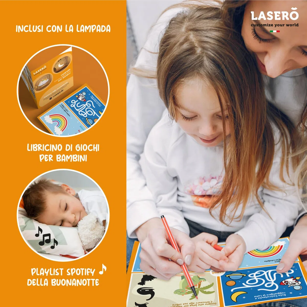 LASERO' Lampada Personalizzata con Nome in Plexiglass Inciso – Luce Notturna Personalizzata Bambina – Lampada Cameretta Bambini con Base in Legno – Idea Regalo Nascita o Battesimo