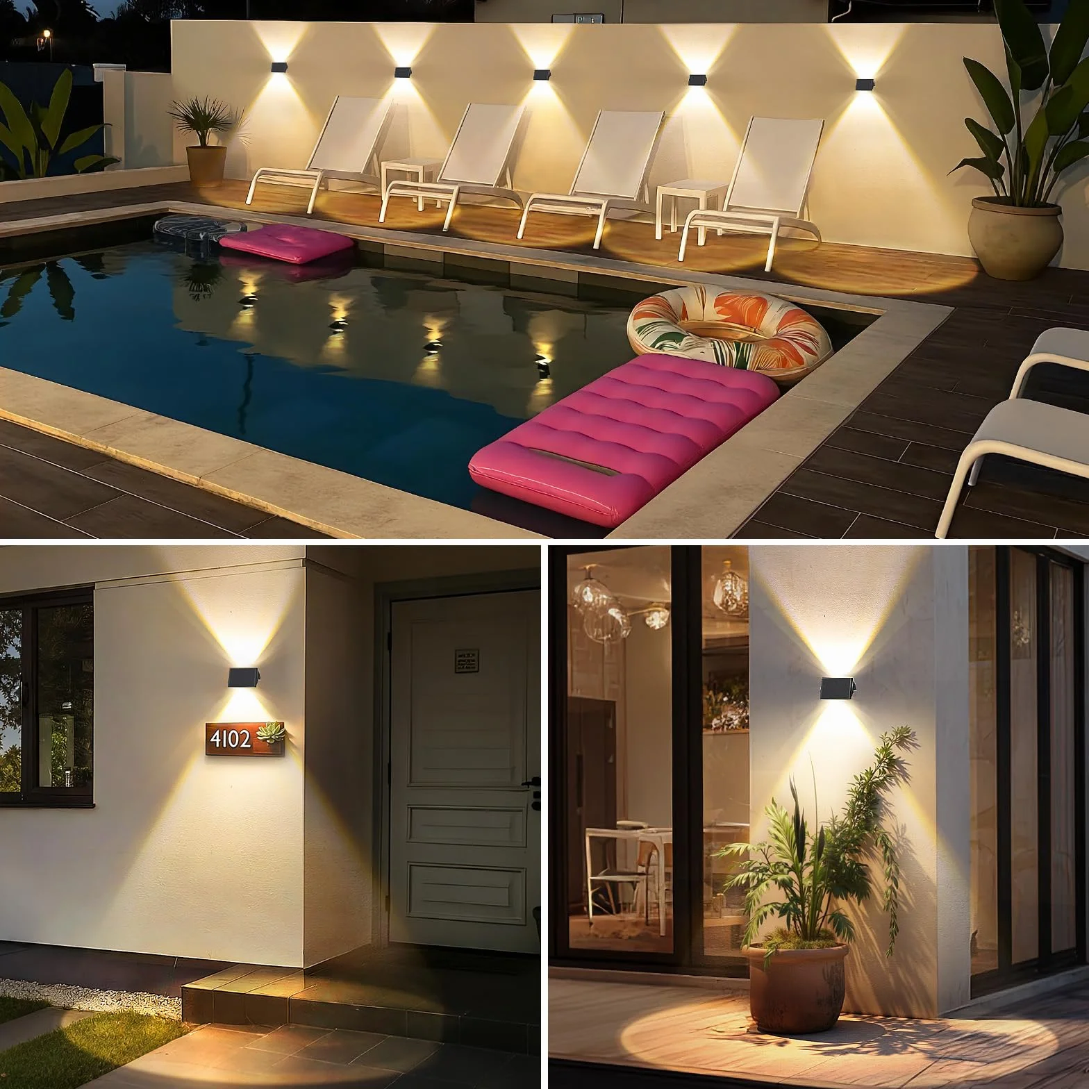 Lampada Solare da Esterno Up & Down Set da 6 Luci Solari da Esterno Bianco Caldo 3000K Faretti Solari a LED da Esterno 1000 mAh Applique Impermeabile IP67 Per Parete Giardino Terrazzo