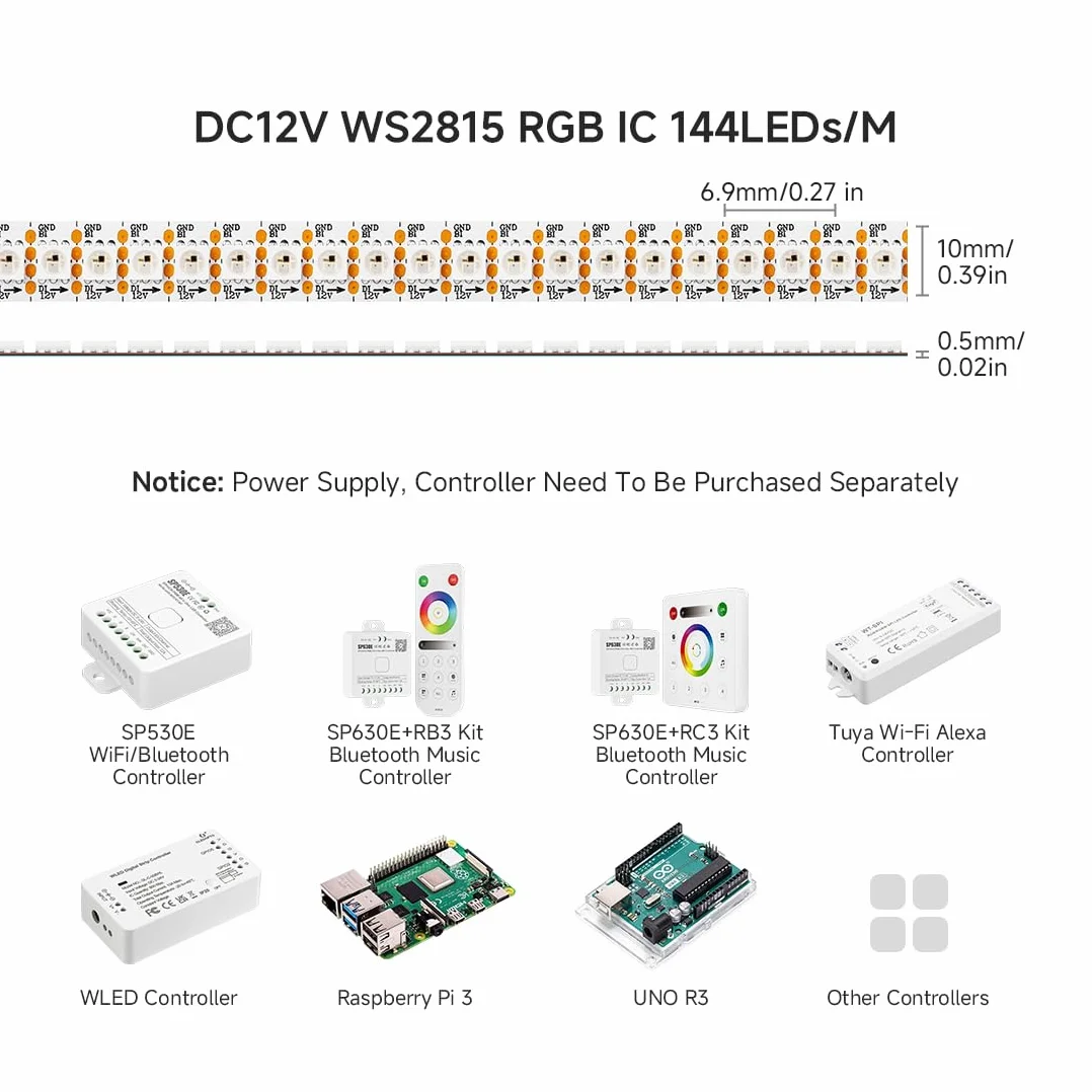 BTF-LIGHTING WS2815 (WS2812B aggiornato) 1m 144 pixel RGB indirizzabili individualmente luce pixel a doppio segnale a LED 5050 SMD colore dei sogni magici IP30 Non impermeabile bianca PCB DC12V