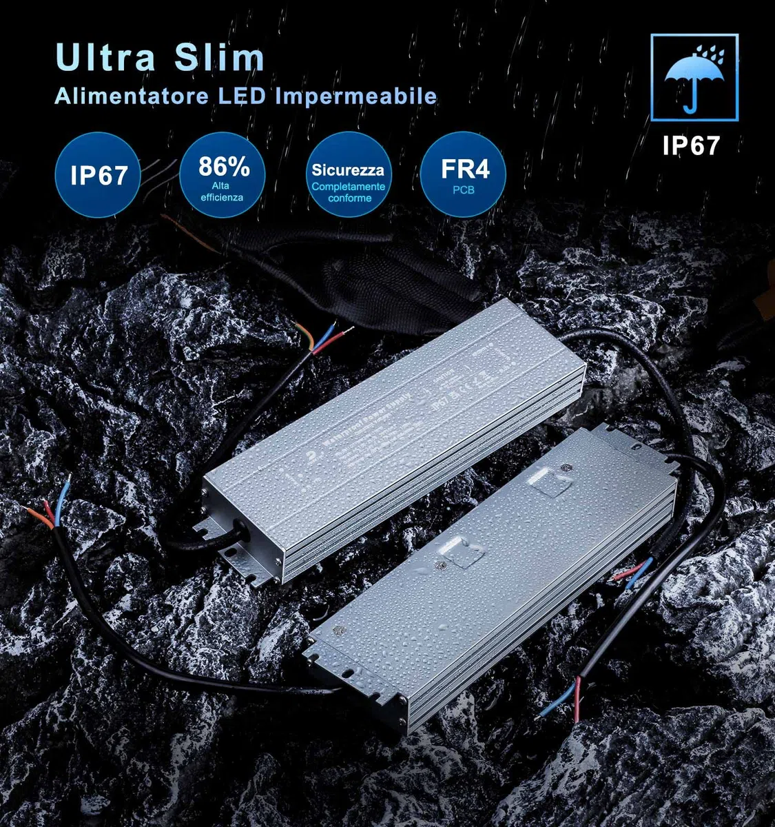 DUSKTEC Driver LED a tensione costante 24 V 100 W 4.17A IP67 alimentatore impermeabile, trasformatore a bassa tensione da 240 V a 24 V CC per illuminazione di strisce LED da giardino all'aperto