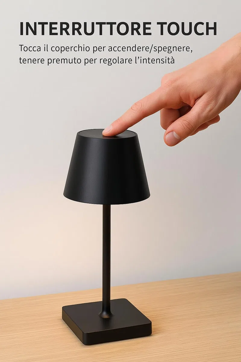 2 Pezzi Lampada da Tavolo LED Ricaricabile Senza Fili – Dimmerabile Touch, 2400mAh, 3 Tonalità (2700K-6000K), Design Moderno per Interno ed Esterno, Camera da Letto, Soggiorno, Giardino, IP54 (Nero)