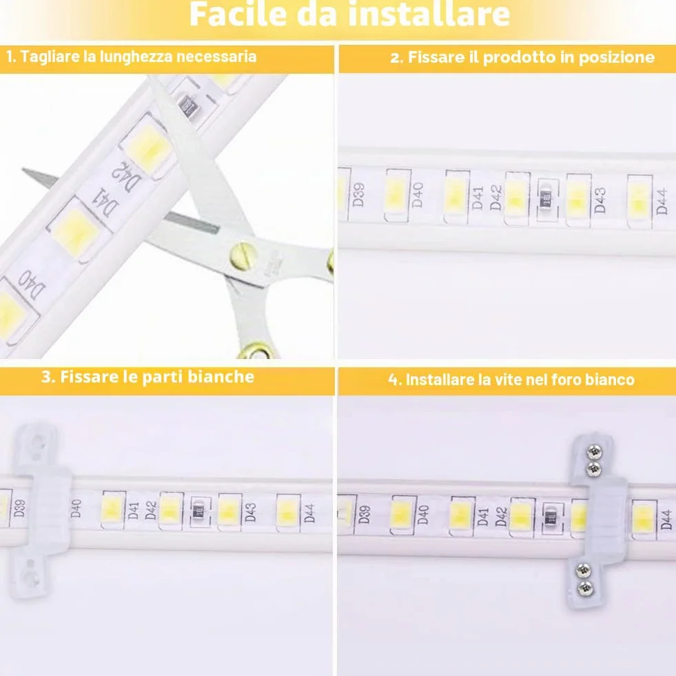 pcning Strisce LED 220 V 3 Metri IP67 Striscia impermeabile 5730 120 led/m Bianco Caldo 3000K Strip LED (bianco caldo, 3)