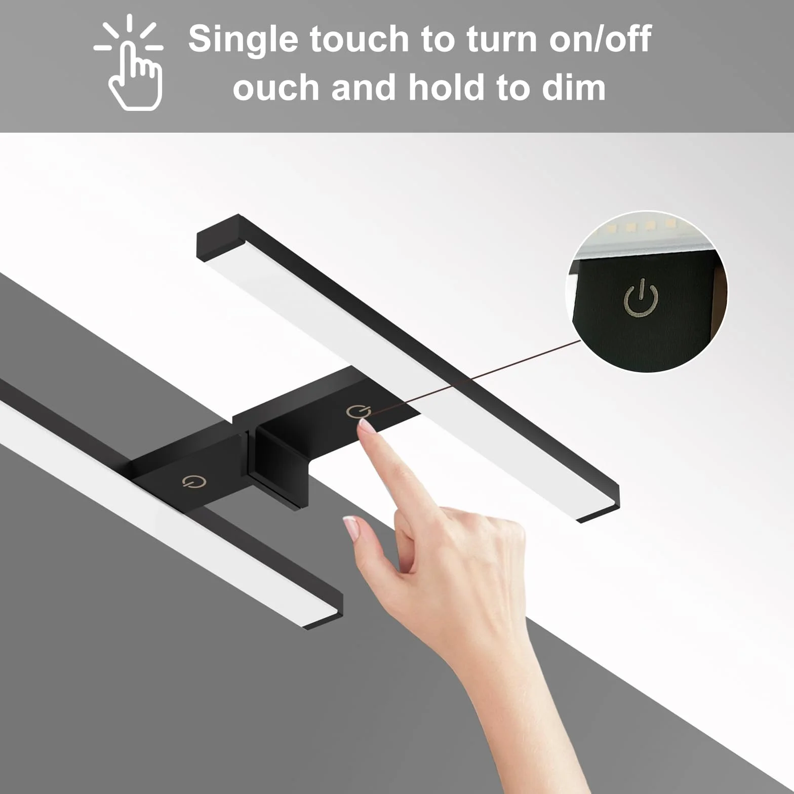 DEELUX Lampada da Specchio con Interruttore touch,Luce LED per Specchio Dimmerabile (55~550 lm) 5W 30cm,Bianco Neutro 4000K,Lampada Armadio Applique da Parete IP44 230V,Nero