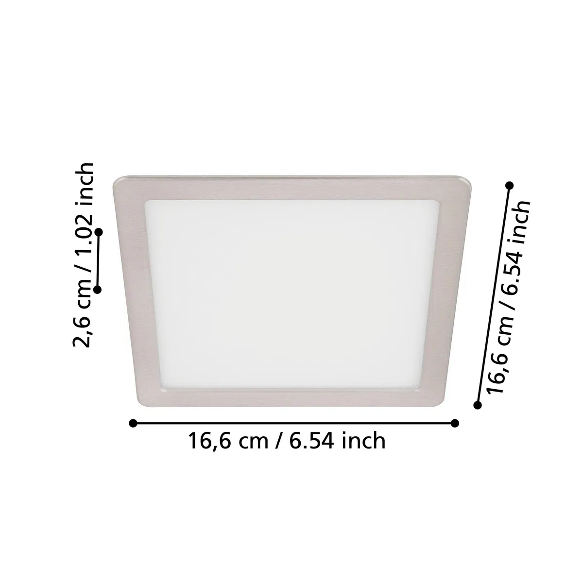 Eglo Faretto da incasso LED Fueva 5, L x P 16,6 cm, acciaio e superficie luminosa in plastica, nichel opaco, bianco, faretto da incasso piatto, profondità di montaggio ridotta 26 mm, bianco caldo