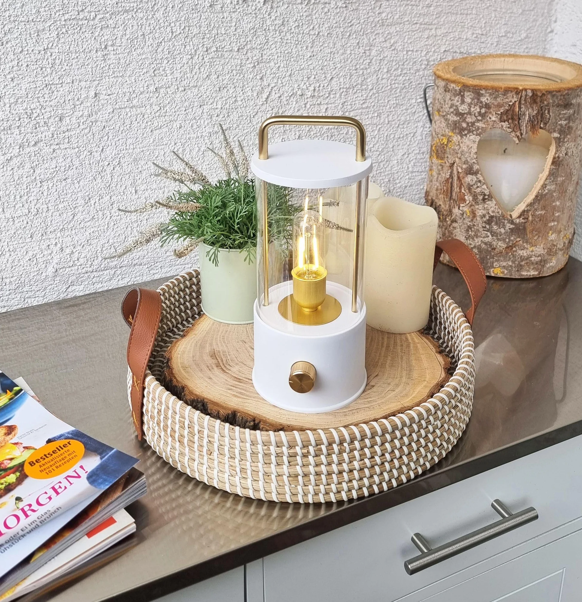 Coen Bakker Lampada da tavolo a LED dimmerabile, IP44, con USB, luce bianca calda, per interni ed esterni, 15 x 11 cm, colore: Bianco