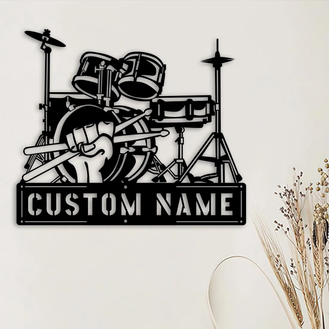 Insegna Personalizzata per Batterista in Metallo con Luci Musicali per Arte Murale, Insegna Personalizzata per Performance di Batteria con Nome in Metallo Neon RGB Led per Decorazione della