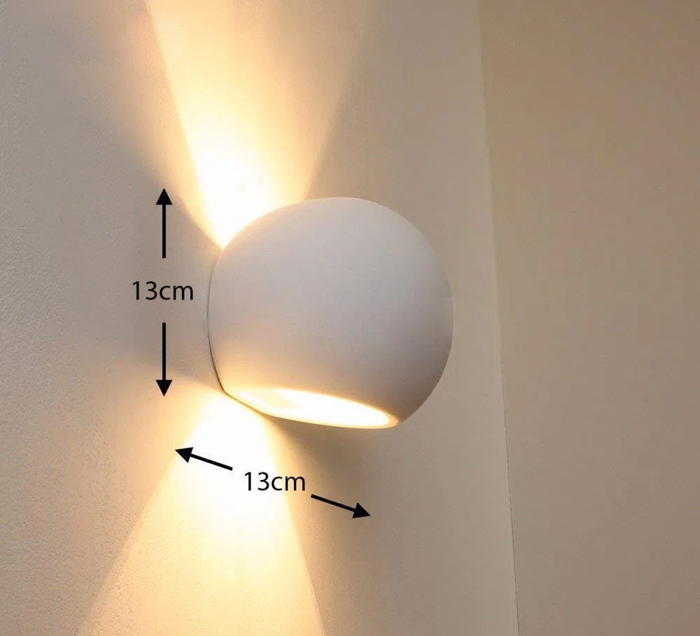 Eurekaled - Applique in Gesso Ceramico Sfera - Attacco G9 - Lampada da muro per spazi interni, camera, corridoio, soggiorno - Lampadina intercambiabile - Verniciabile - Design Moderno cod. D0701