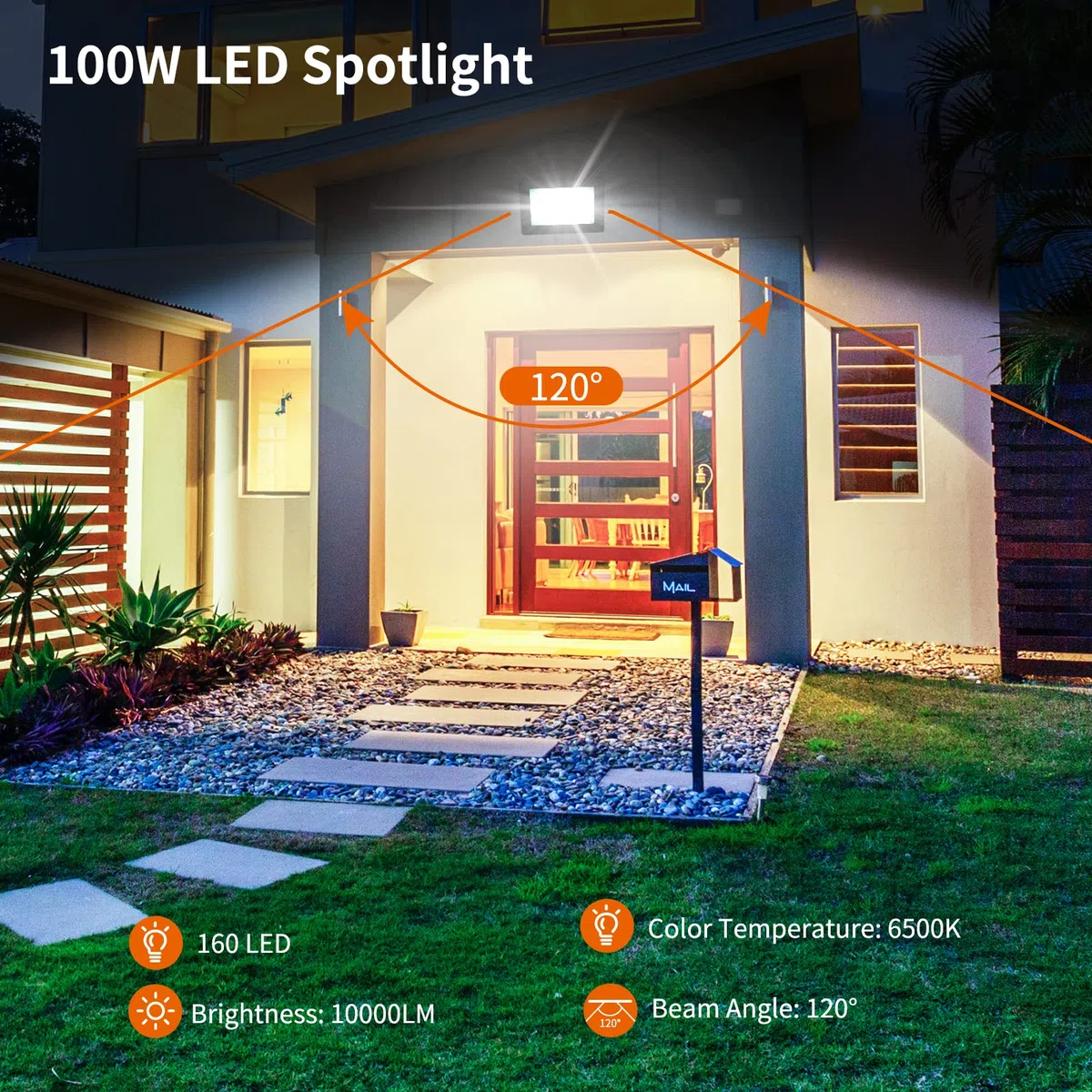 100W Faretto LED da Esterno, 10000LM 6500K Faro LED Bianco Fredda, Impermeabile IP66 Faretti LED, Luce Proiettore per Cortile Cantiere Giardino Terrazza