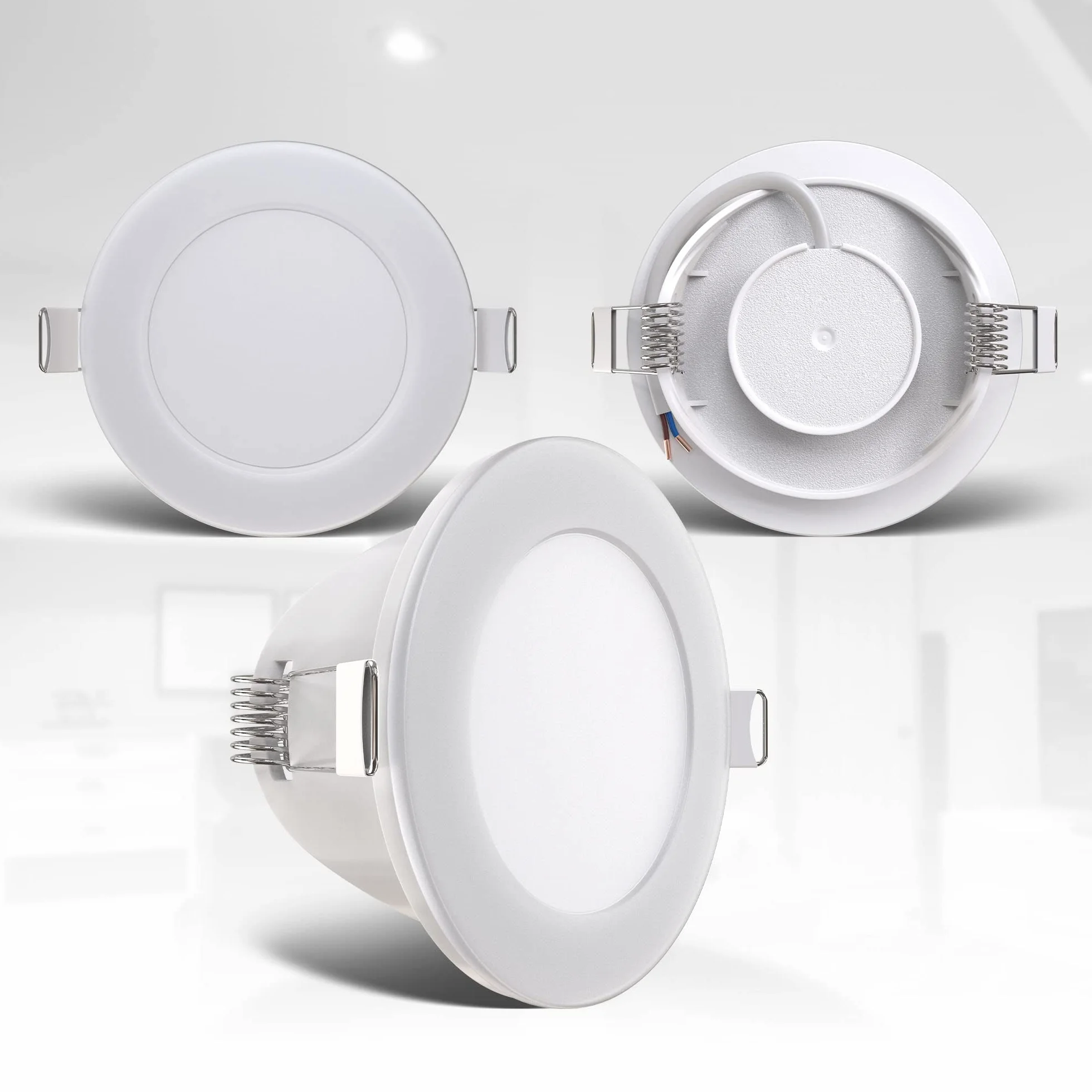 B.K.Licht - Set di 5 faretti LED da incasso bagno piatti, IP65, colore luce bianca neutra, dimensione del foro 68 mm, faretti LED, faretto da incasso, plafoniera bagno, 86 x 30 mm, bianco