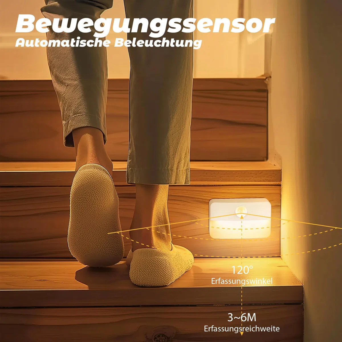 8 pezzi di illuminazione a LED per scale con sensore di movimento - Luce notturna interna, luce per scale con sensore di movimento a batteria, piccola lampada per illuminazione delle scale con