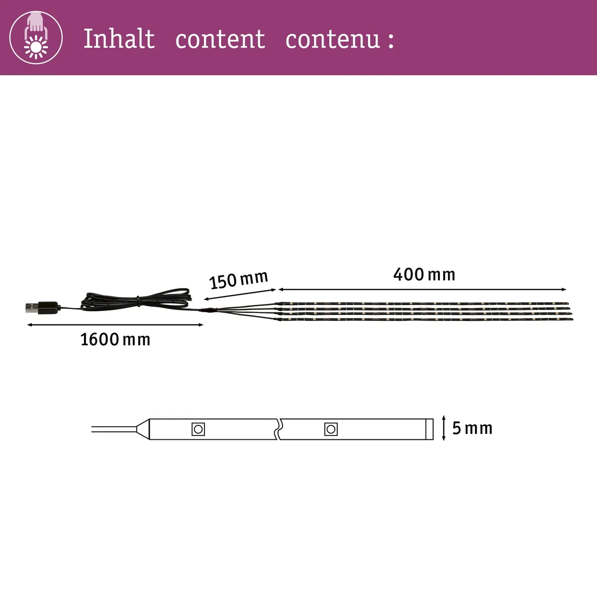 Paulmann 942.08 Luce Outdoor Mobile Parasol di Lighting Ip44 3000 K Lampada Per Ombrellone 4 x 0.4 M Luce Nastri Led Stripes, Plastica, 0.1 W, Nero, 40 x 0.5 x 0.3 cm