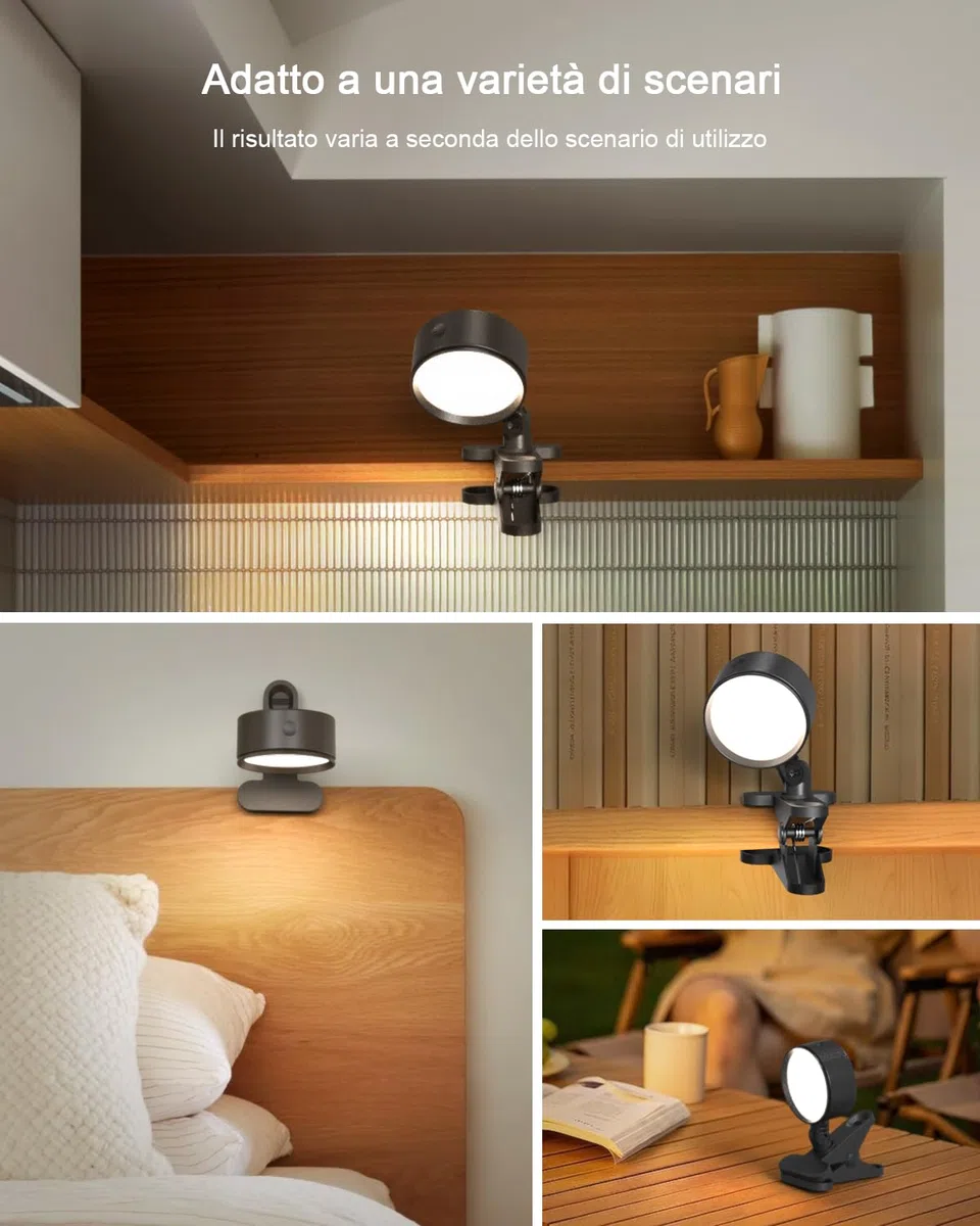 LED Lampada con Pinza Senza Fili con Ricaricabile Batteria da 5000mAh, Lampada da Lettura con Pinza con Dimmerabile & 3 Temperature Colore, USB Lampada con Pinza per Letto Tocco & Telecomando