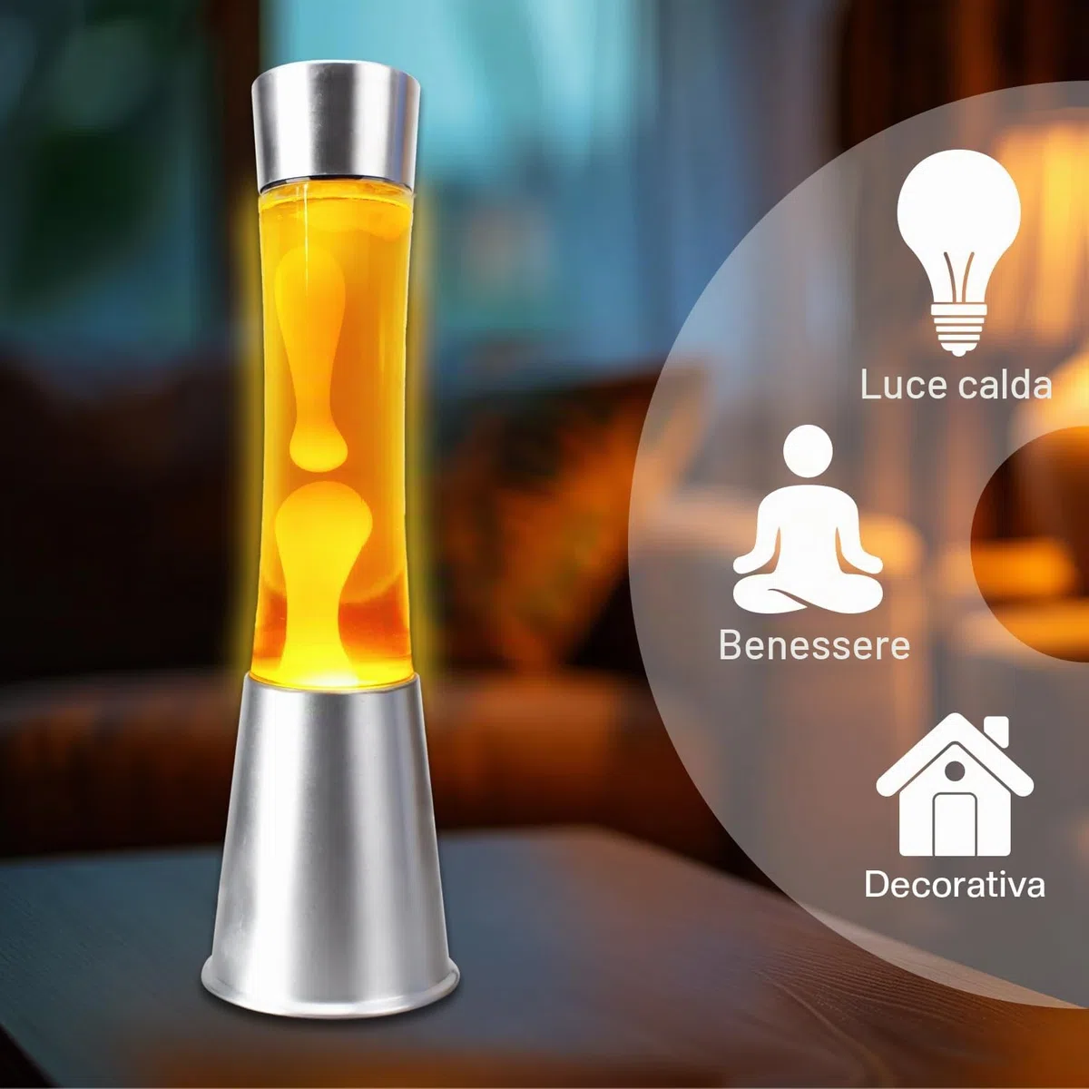 Lampada Lava Giallo - Lava Lamp | Lavalamp | Lampada Da Scrivania 38 Cm | Abat Jour Da Comodino | Lampade Da Comodino | Decorazioni Casa | Lampade Notturna Per Bambini | Regali Originali