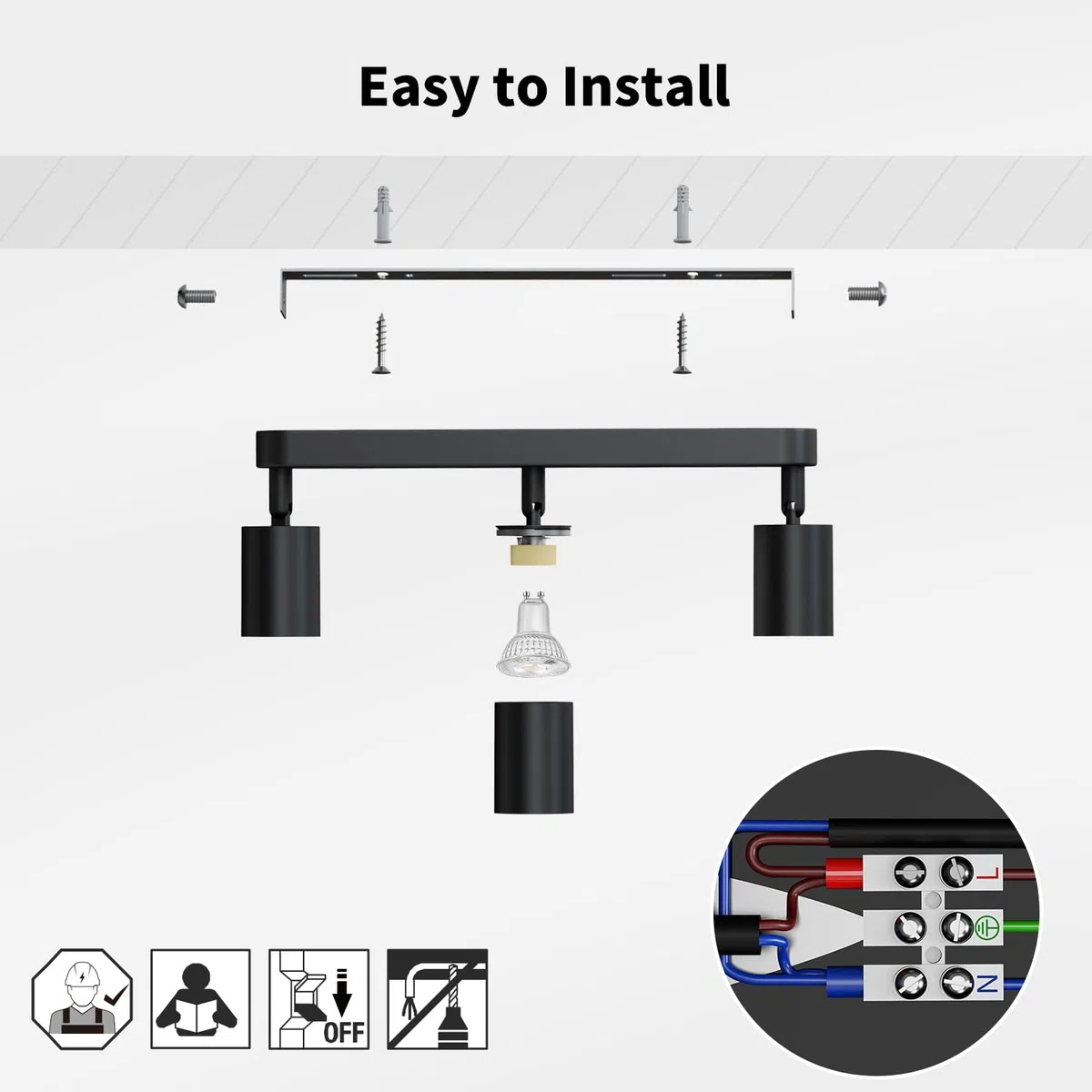 LVWIT Faretti LED da Soffitto Orientabili Nero,Faretto LED Interno con 3 Luci in Alluminio GU10, Rettangoli Base, Moderna Plafoniera Industriali per Barra, Salotto, Cucina (Senza Lampadina)