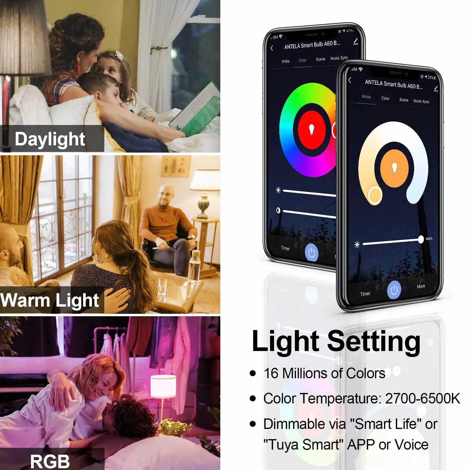 ANTELA Lampadine Alexa Inteligente WiFi G120 E27 1PCS, Dimmerabile Lampadina LED Smart 15W 1521ML, RGB & 2700K-6500K bianco freddo caldo, compatibile con Alexa/Google Home