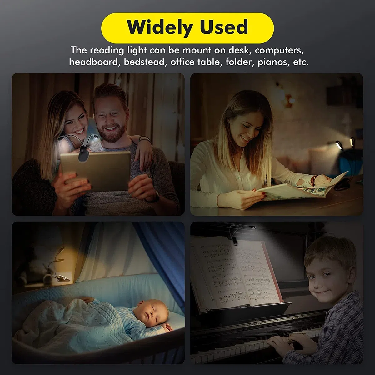 Tiiyee Lampada Led da Leggio Musicale, Lettura Luce Libro Notturna Mini Ricaricabile Usb A Letto Libri per Doppia Testa Clip Luci Tavolo Collo Morsetto Flessibile Adatto E-Reader Studio Camera
