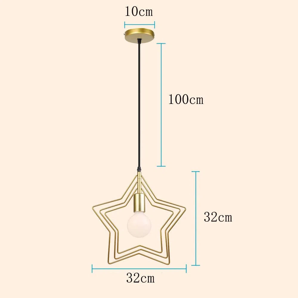 iDEGU Lampada a Sospensione E27 Plafoniera Design Creativo a Stella Lampada da Soffitto Moderno con 3 stelle Regolabili Oro Lampadario per Camera dei Bambini (Stella)