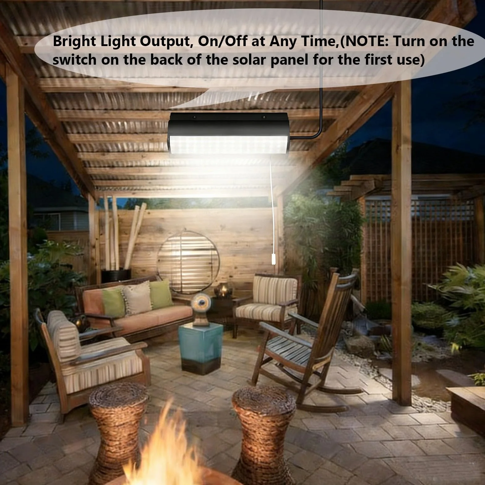 HEEYoo Lampada Solare per Interni ed Esterni, Lampada Solare a Sospensione Semplice Interruttore a Catenella, Lampadario Solare Impermeabile IP65, Adatta per Soggiorno, Gazebo, Garage