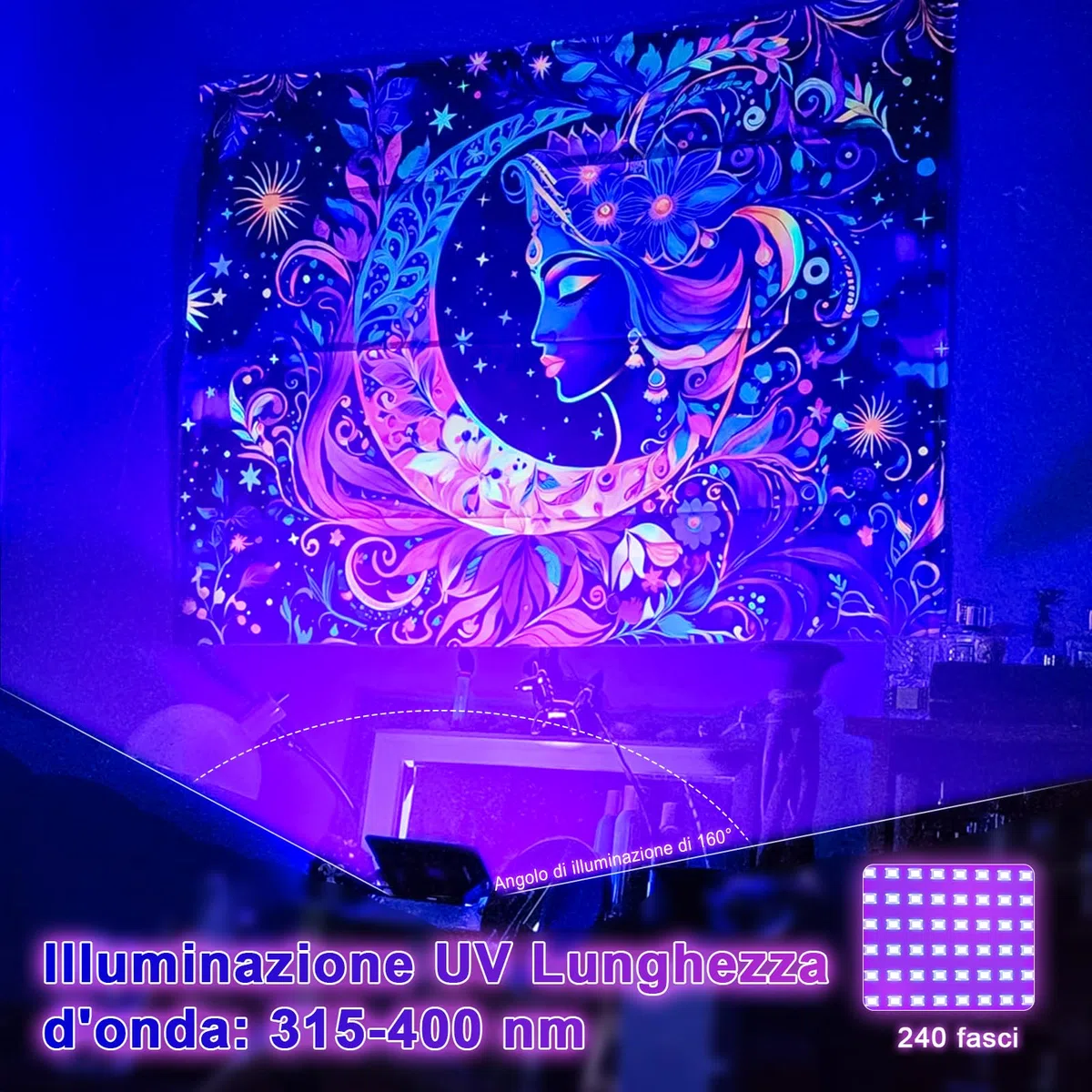 CREATESTAR 100W Faretto UV LED,IP67 Impermeabile Luce Nera UV,385-400nm LED Luce Nera, Lampada uv Con Interruttore per Halloween, Pittura Del Corpo, Poster Fluorescente, Bar, Acquario(1PC)
