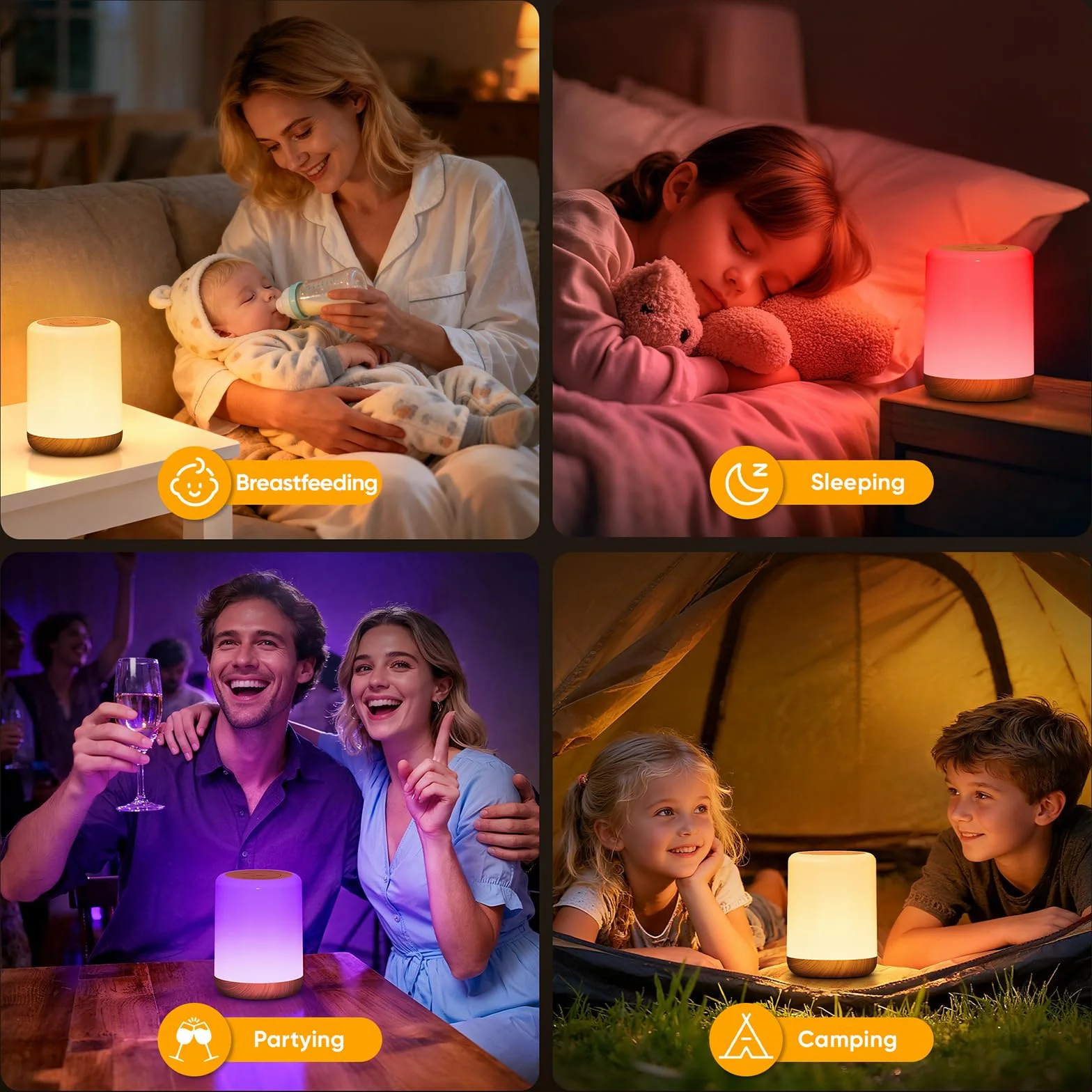 Set di 2 Lampada da Comodino Senza Fili LED, 2000mAh Luce Notturna Ricaricabile, 256 RGB e 3 Modalità Abat Jour da Comodino Luce Notte Bambini con Timer per Camera da letto, Soggiorno