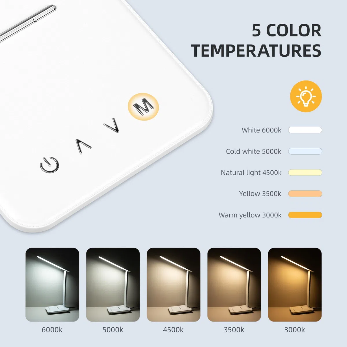 Carehabi Lampada da scrivania a LED, dimmerabile, lampada da tavolo a LED con 5 colori e 5 livelli di luminosità, lampada da lettura con porta di ricarica USB, controllo touch per bambini
