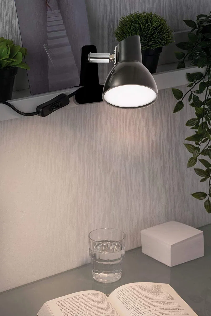 Velamp CHARLY Spot Clip, Lampada Morsetto, Faretto LED con Pinza, 360 Lumen (5W) con Cavo ed Interruttore. per Camera Bimbo, Scrivania, Studio 5 W, Nero