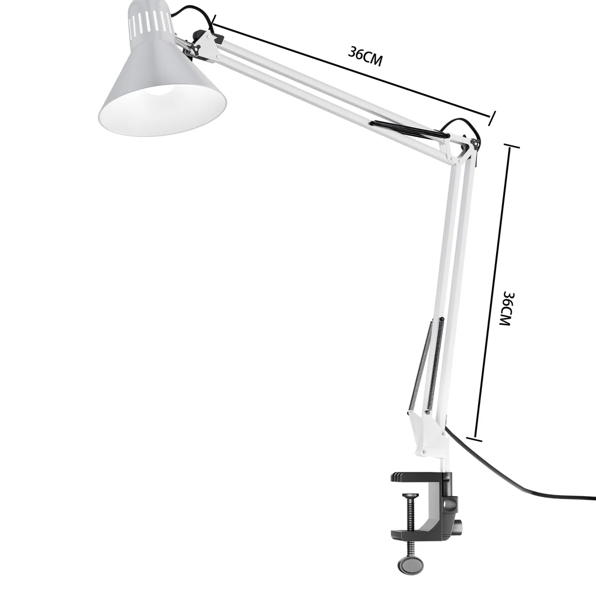 Voltix Lampada da Scrivania con Morsetto – Lampada da Tavolo Vintage E27 MAX 40W, Braccio Pieghevole e Testa Orientabile per Ufficio e Casa – Lampadina NON Inclusa (Bianco)