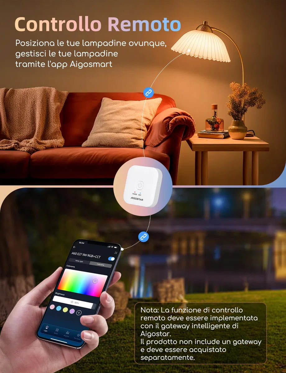 Aigostar Mesh - G45 6.5W Bluetooth Mesh Smart Bulb, Alexa E27 LED 555LM RGB & 2700K-6500K, Alexa Lampadina 16 milioni di colori, 4 unità (con telecomando Bluetooth)