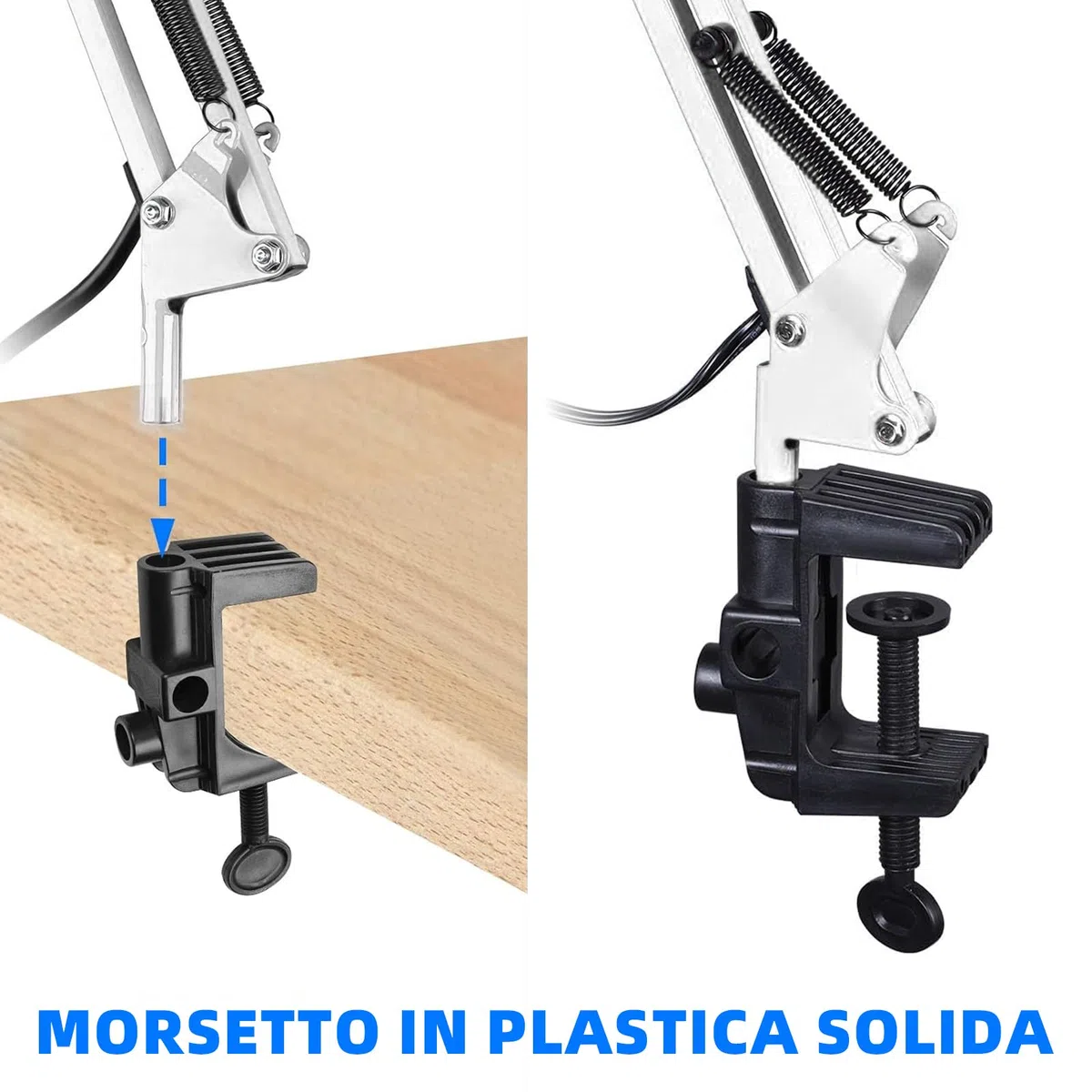 Voltix Lampada da Scrivania con Morsetto – Lampada da Tavolo Vintage E27 MAX 40W, Braccio Pieghevole e Testa Orientabile per Ufficio e Casa – Lampadina NON Inclusa (Bianco)